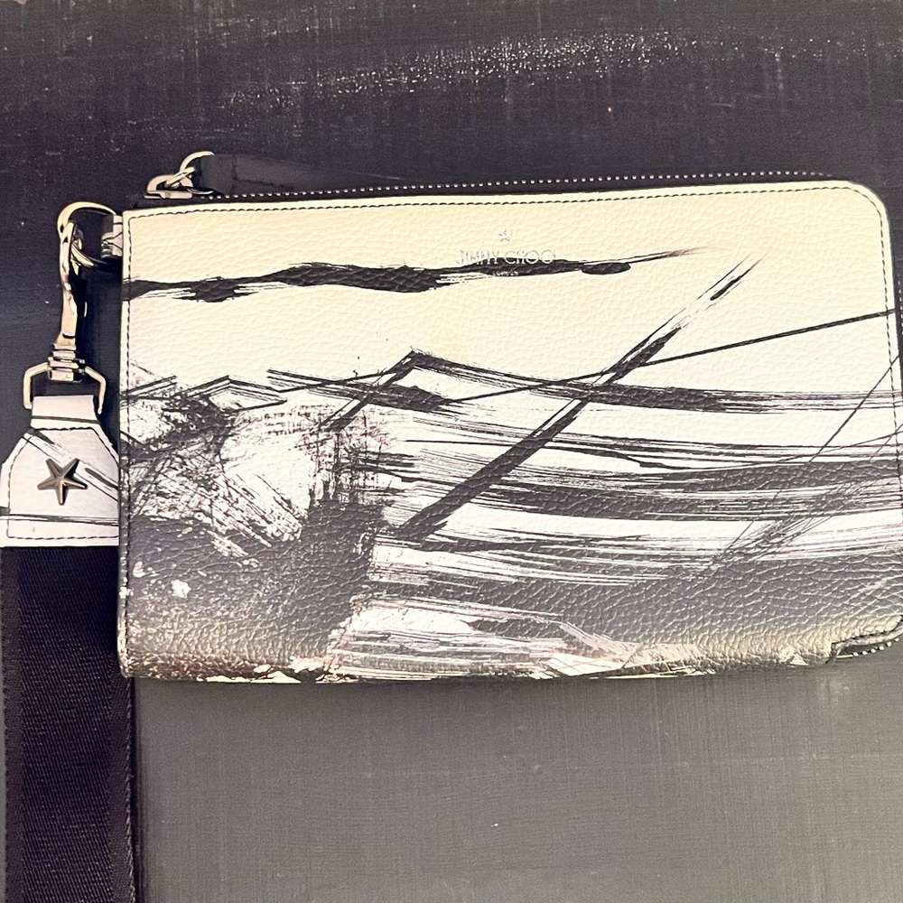 Jimmy Choo Black and White Artistic Clutch Wristlet